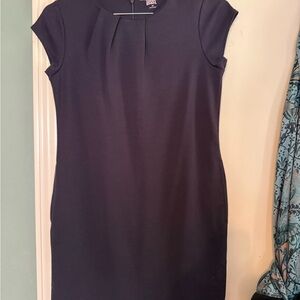 Lands' End Navy Cap-Sleeve Sheath Midi Dress